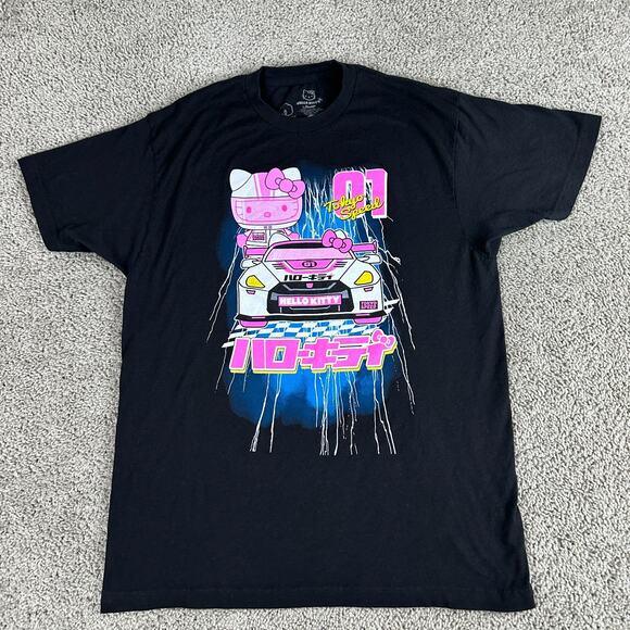 Hello Kitty Sarino Shirt Mens Large Black Pink Race Car Lightning Bioworld - Picture 2 of 8
